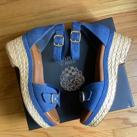 Vince Camuto Meterry Adjustable Wedge Sandals Denim SZ 9 - Picture 7 of 16